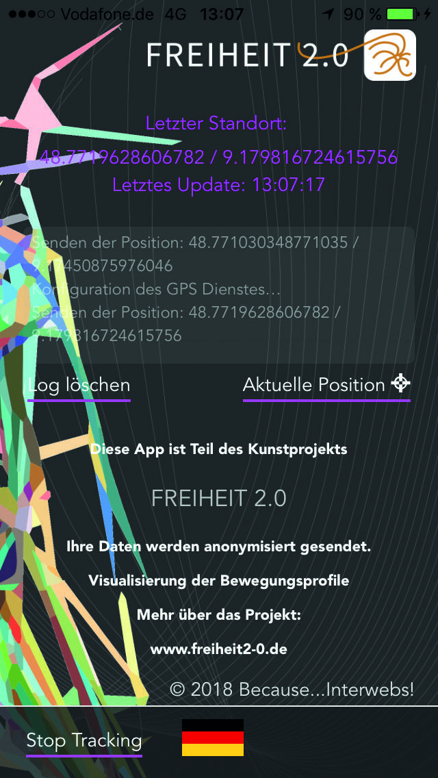 Freiheit 2.0 smartphone app for the anonymized recording of movement profiles