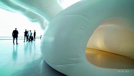 Interactive walk-on sculpture with visitors
