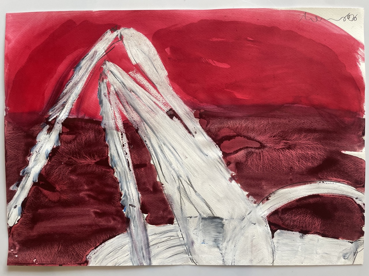 Grasshopper on Red, 2006, graphite, oil crayon and stain on paper
