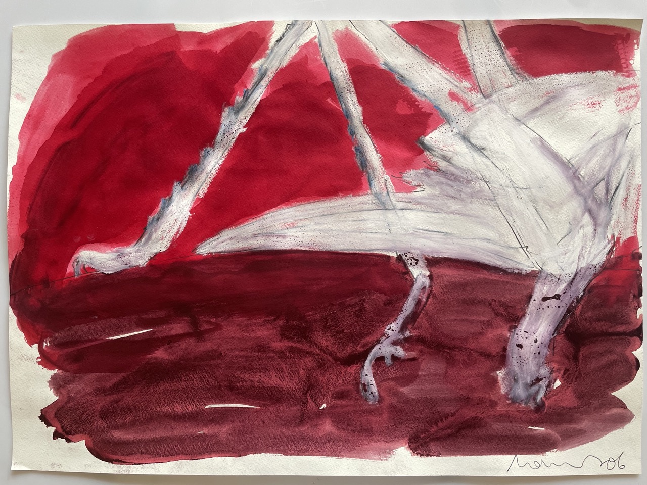 Grasshopper on Red, 2006, graphite, oil crayon and stain on paper